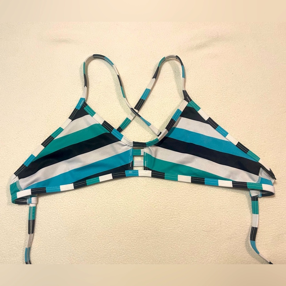 MALLYCE x Jolyn blue, green, black, and white striped active bikini top Size: XL